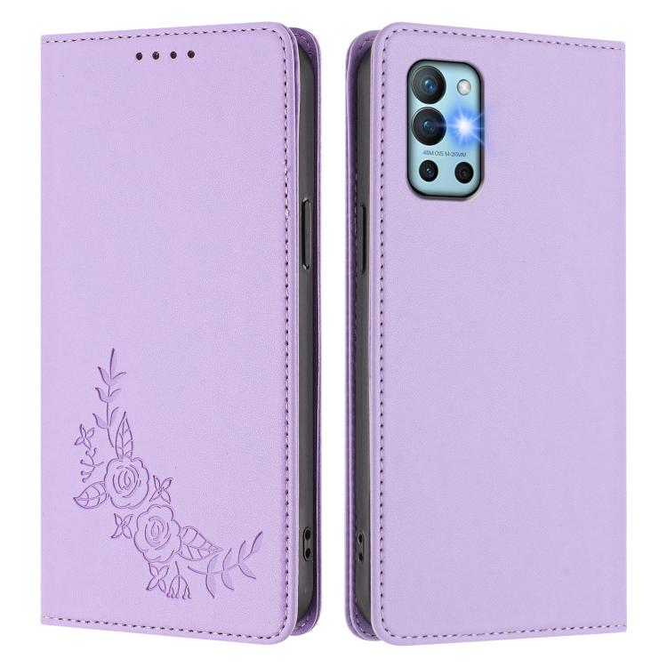 For OnePlus 9R / 8T Peony Embossed Magnetic RFID Vegan Leather Phone Case