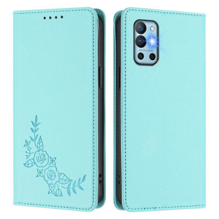 For OnePlus 9R / 8T Peony Embossed Magnetic RFID Vegan Leather Phone Case