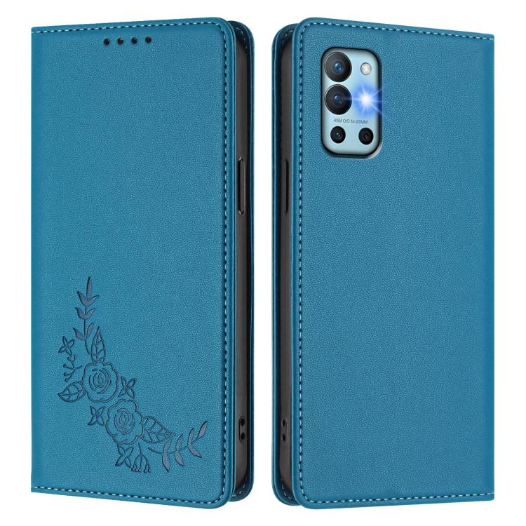 For OnePlus 9R / 8T Peony Embossed Magnetic RFID Vegan Leather Phone Case