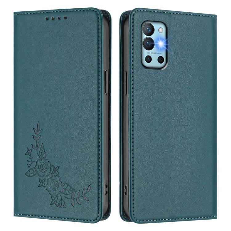 For OnePlus 9R / 8T Peony Embossed Magnetic RFID Vegan Leather Phone Case