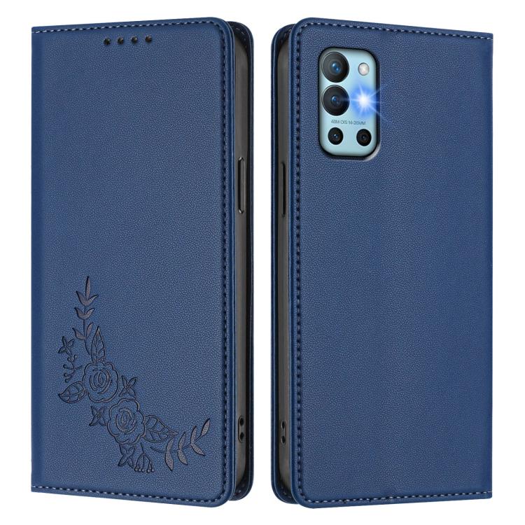 For OnePlus 9R / 8T Peony Embossed Magnetic RFID Vegan Leather Phone Case