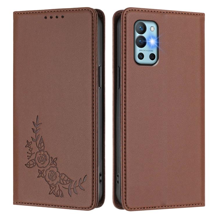 For OnePlus 9R / 8T Peony Embossed Magnetic RFID Vegan Leather Phone Case