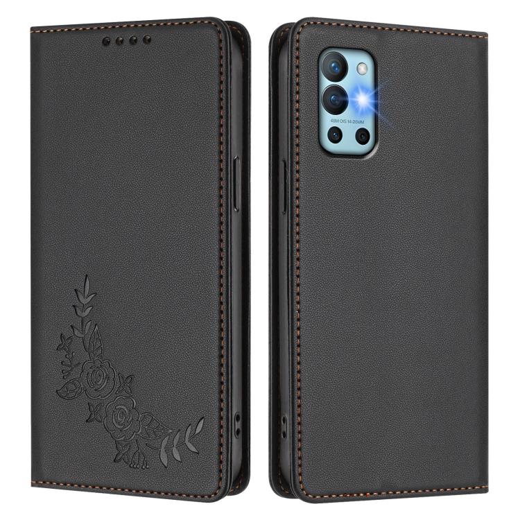 For OnePlus 9R / 8T Peony Embossed Magnetic RFID Vegan Leather Phone Case