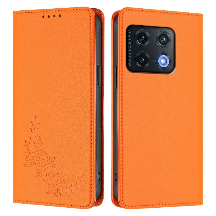 For OnePlus 10 Pro 5G Peony Embossed Magnetic RFID Vegan Leather Phone Case