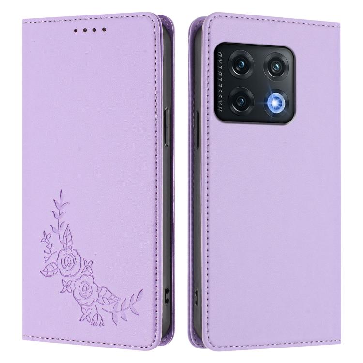 For OnePlus 10 Pro 5G Peony Embossed Magnetic RFID Vegan Leather Phone Case