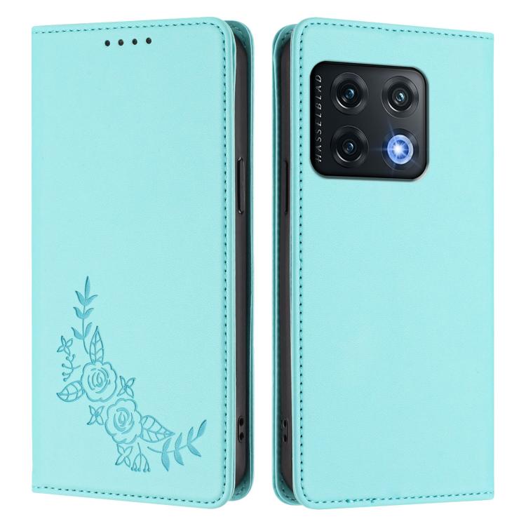 For OnePlus 10 Pro 5G Peony Embossed Magnetic RFID Vegan Leather Phone Case