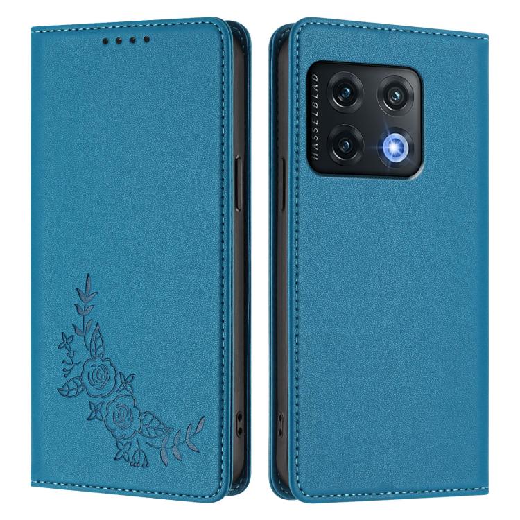 For OnePlus 10 Pro 5G Peony Embossed Magnetic RFID Vegan Leather Phone Case
