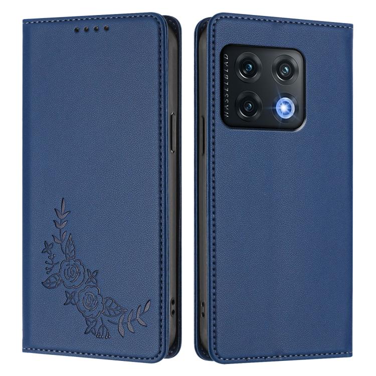 For OnePlus 10 Pro 5G Peony Embossed Magnetic RFID Vegan Leather Phone Case