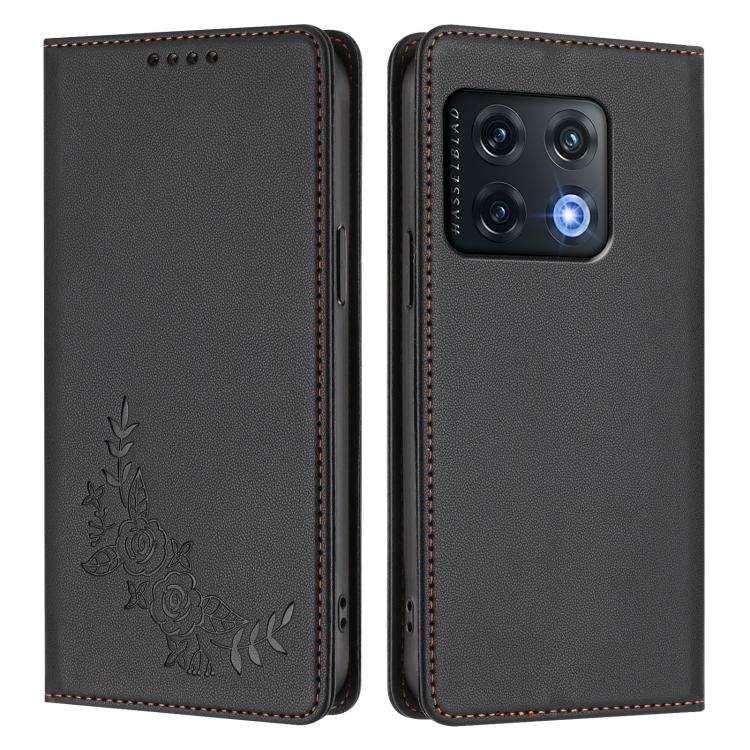 For OnePlus 10 Pro 5G Peony Embossed Magnetic RFID Vegan Leather Phone Case