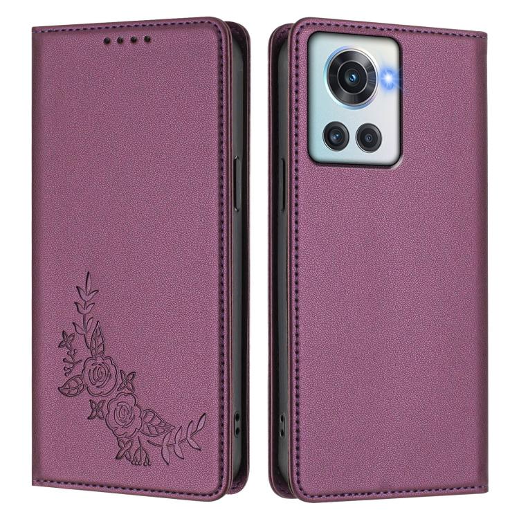 For OnePlus 10R / Ace Peony Embossed Magnetic RFID Vegan Leather Phone Case