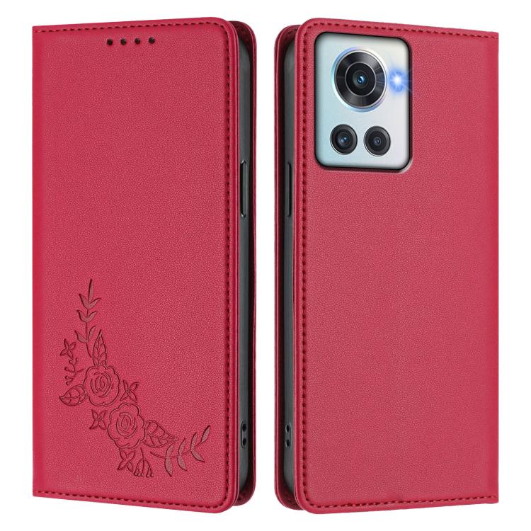 For OnePlus 10R / Ace Peony Embossed Magnetic RFID Vegan Leather Phone Case