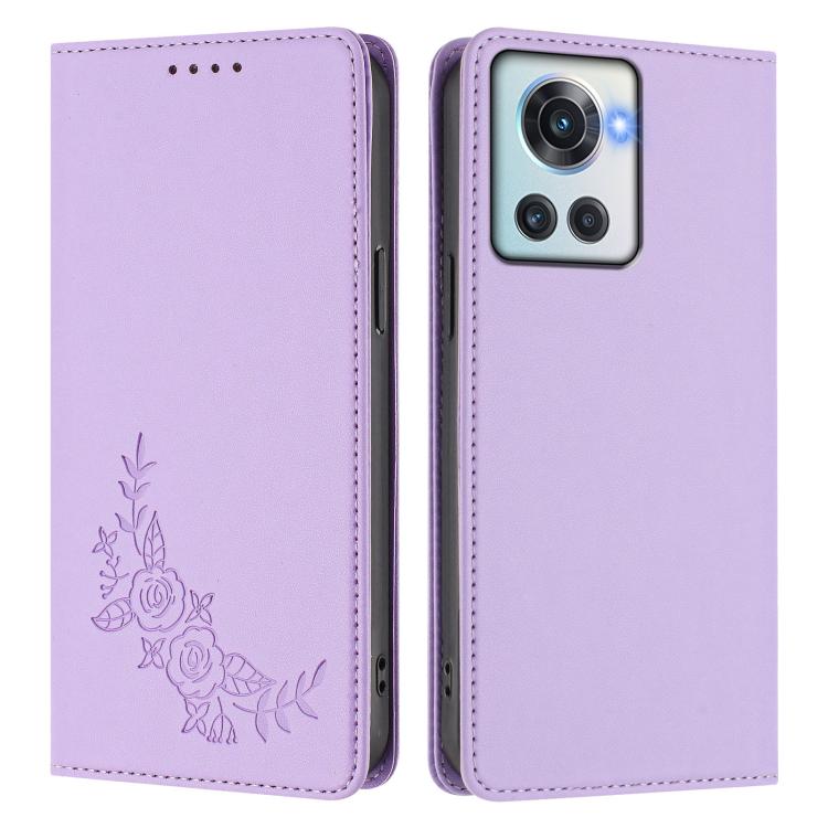 For OnePlus 10R / Ace Peony Embossed Magnetic RFID Vegan Leather Phone Case