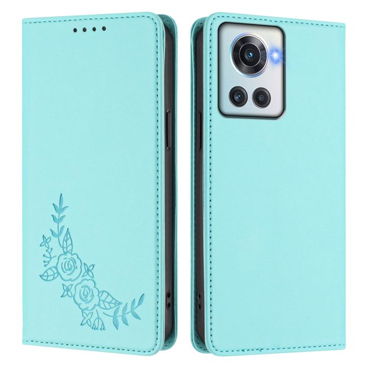 For OnePlus 10R / Ace Peony Embossed Magnetic RFID Vegan Leather Phone Case