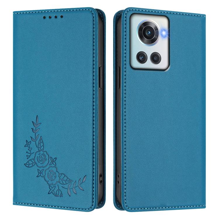 For OnePlus 10R / Ace Peony Embossed Magnetic RFID Vegan Leather Phone Case