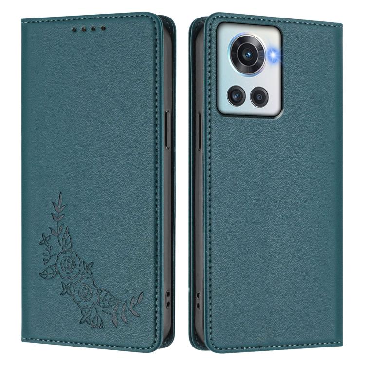 For OnePlus 10R / Ace Peony Embossed Magnetic RFID Vegan Leather Phone Case