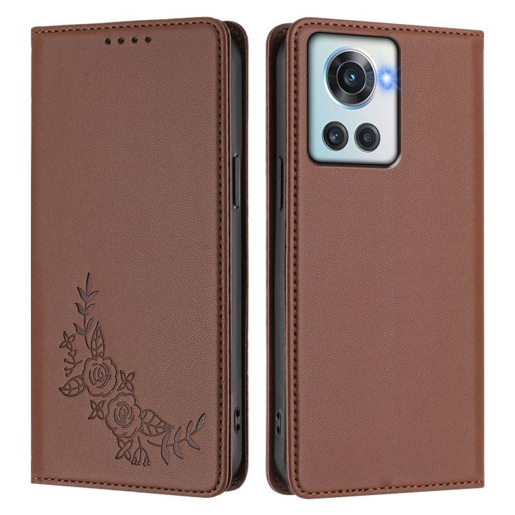 For OnePlus 10R / Ace Peony Embossed Magnetic RFID Vegan Leather Phone Case