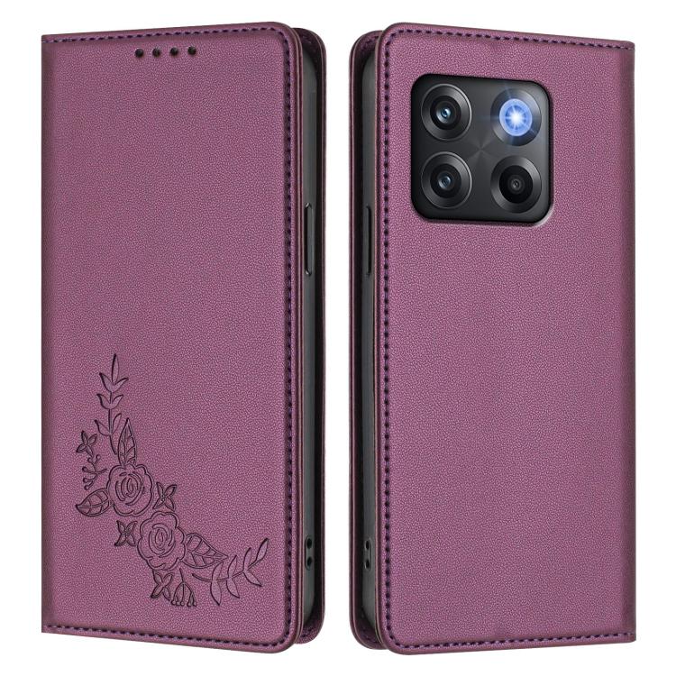 For OnePlus 10T 5G / Ace Pro Peony Embossed Magnetic RFID Vegan Leather Phone Case