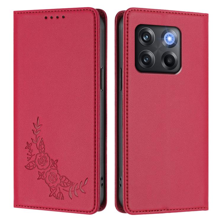For OnePlus 10T 5G / Ace Pro Peony Embossed Magnetic RFID Vegan Leather Phone Case