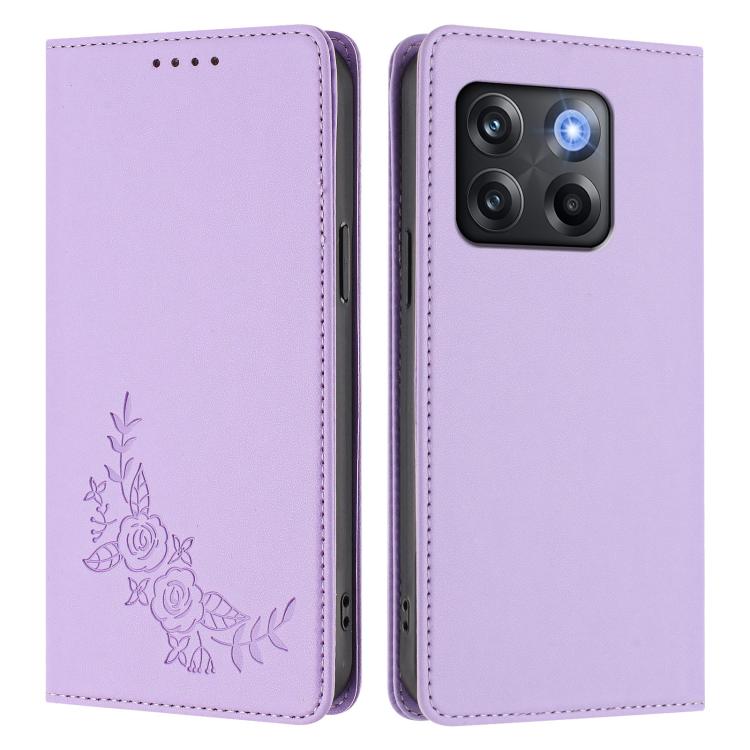 For OnePlus 10T 5G / Ace Pro Peony Embossed Magnetic RFID Vegan Leather Phone Case