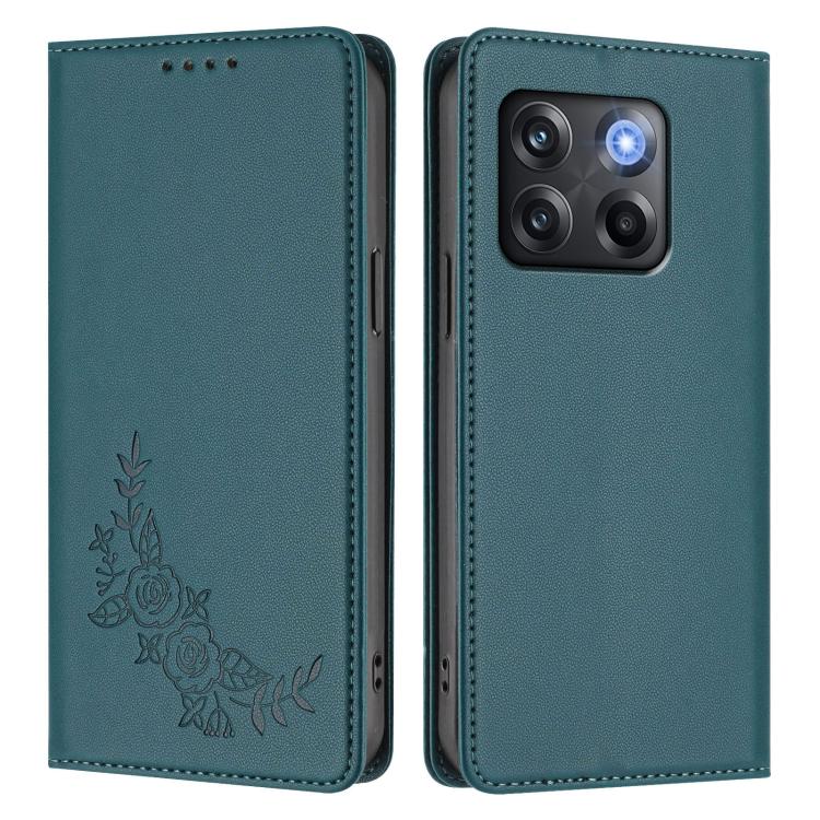 For OnePlus 10T 5G / Ace Pro Peony Embossed Magnetic RFID Vegan Leather Phone Case