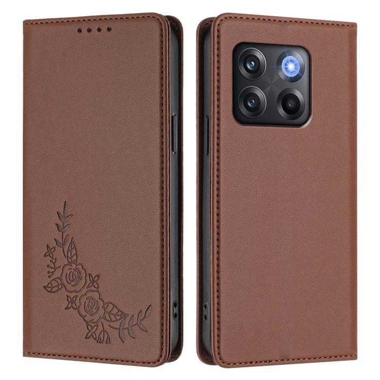 For OnePlus 10T 5G / Ace Pro Peony Embossed Magnetic RFID Vegan Leather Phone Case