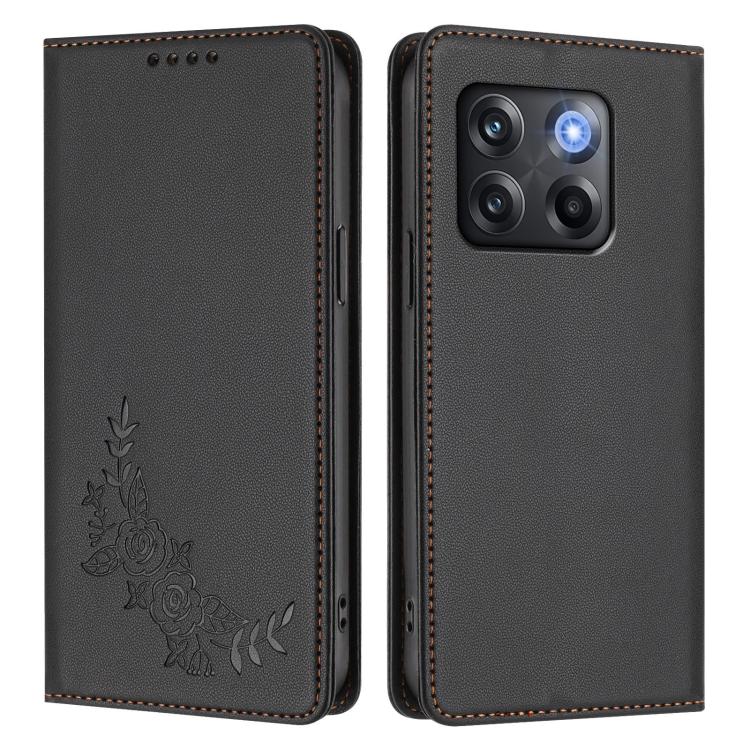 For OnePlus 10T 5G / Ace Pro Peony Embossed Magnetic RFID Vegan Leather Phone Case