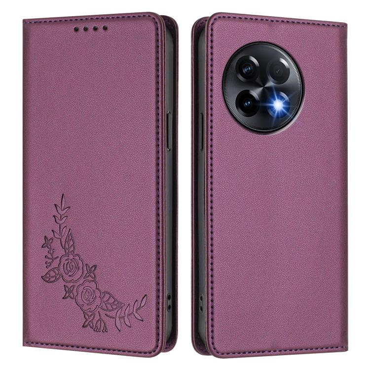 For OnePlus 11R 5G / Ace 2 5G Peony Embossed Magnetic RFID Vegan Leather Phone Case