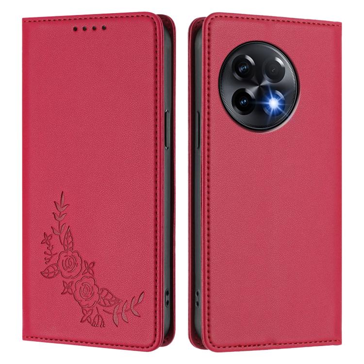 For OnePlus 11R 5G / Ace 2 5G Peony Embossed Magnetic RFID Vegan Leather Phone Case