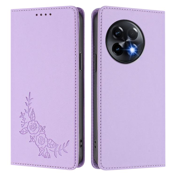 For OnePlus 11R 5G / Ace 2 5G Peony Embossed Magnetic RFID Vegan Leather Phone Case