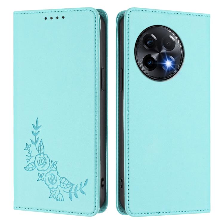 For OnePlus 11R 5G / Ace 2 5G Peony Embossed Magnetic RFID Vegan Leather Phone Case