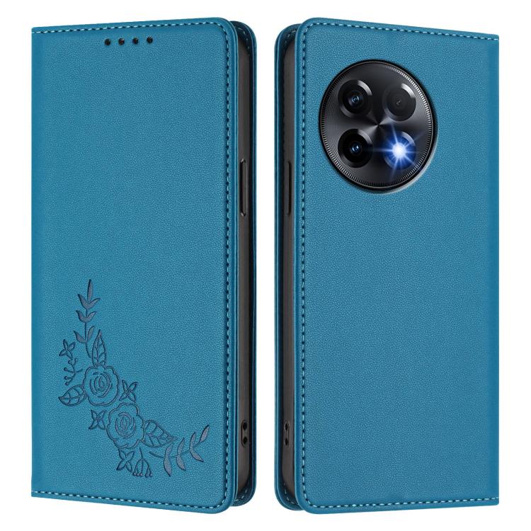 For OnePlus 11R 5G / Ace 2 5G Peony Embossed Magnetic RFID Vegan Leather Phone Case
