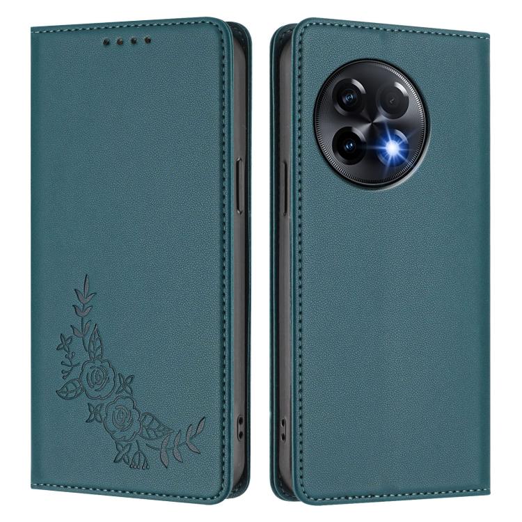 For OnePlus 11R 5G / Ace 2 5G Peony Embossed Magnetic RFID Vegan Leather Phone Case