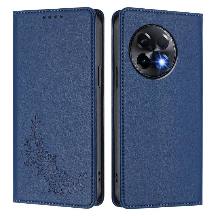 For OnePlus 11R 5G / Ace 2 5G Peony Embossed Magnetic RFID Vegan Leather Phone Case