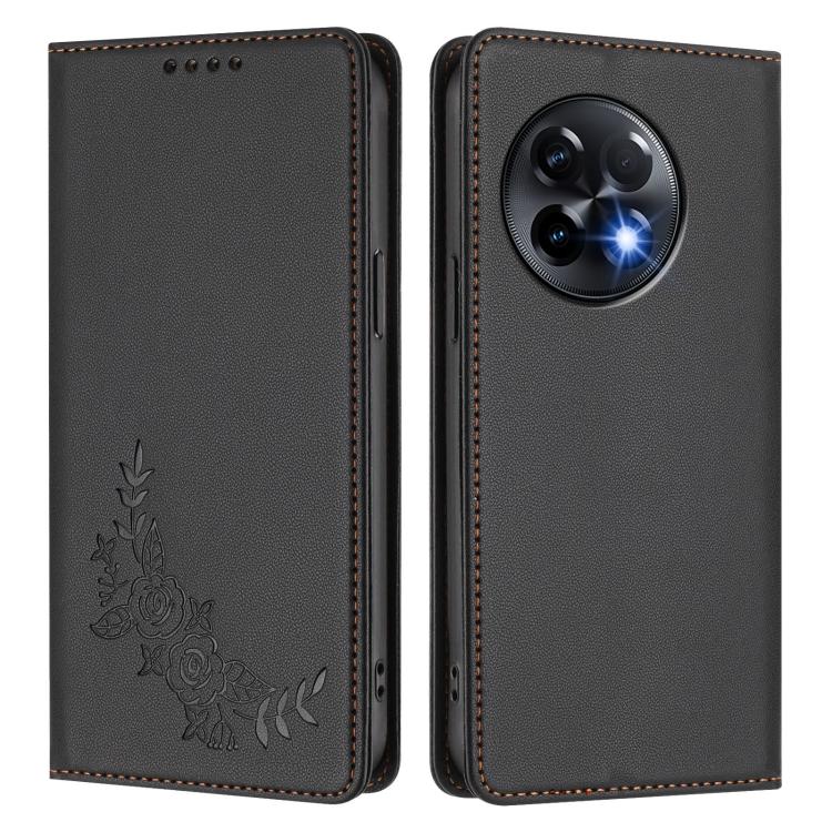 For OnePlus 11R 5G / Ace 2 5G Peony Embossed Magnetic RFID Vegan Leather Phone Case