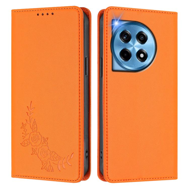 For OnePlus 12 5G Peony Embossed Magnetic RFID Vegan Leather Phone Case