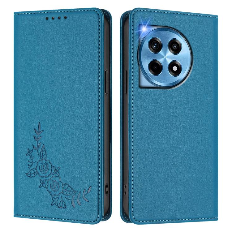 For OnePlus 12 5G Peony Embossed Magnetic RFID Vegan Leather Phone Case