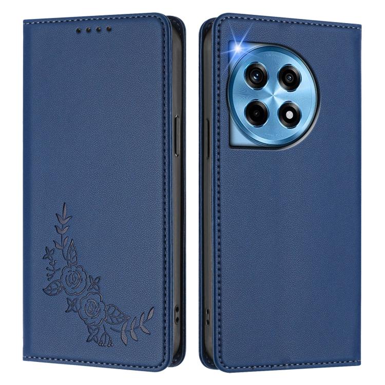 For OnePlus 12 5G Peony Embossed Magnetic RFID Vegan Leather Phone Case