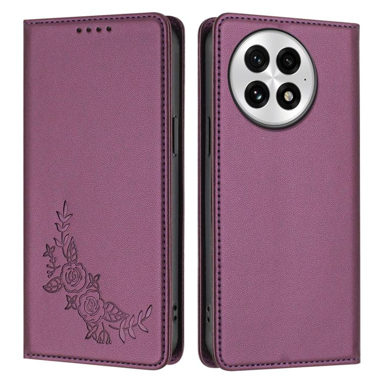 For OnePlus 13 Peony Embossed Magnetic RFID Vegan Leather Phone Case