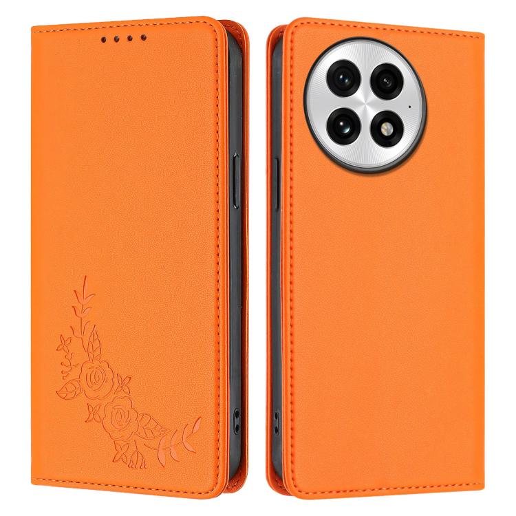 For OnePlus 13 Peony Embossed Magnetic RFID Vegan Leather Phone Case