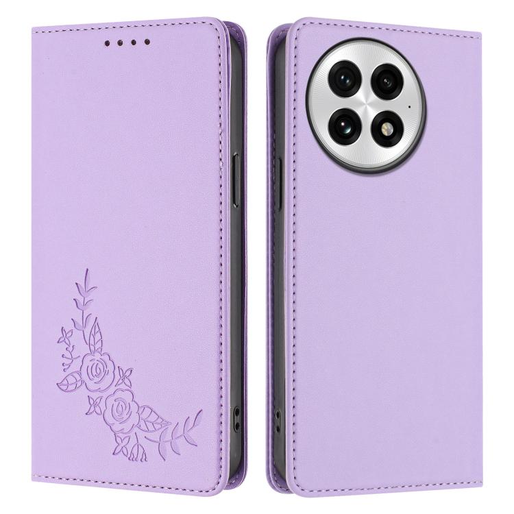 For OnePlus 13 Peony Embossed Magnetic RFID Vegan Leather Phone Case