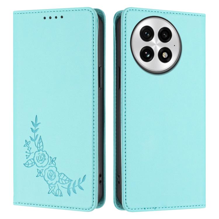 For OnePlus 13 Peony Embossed Magnetic RFID Vegan Leather Phone Case