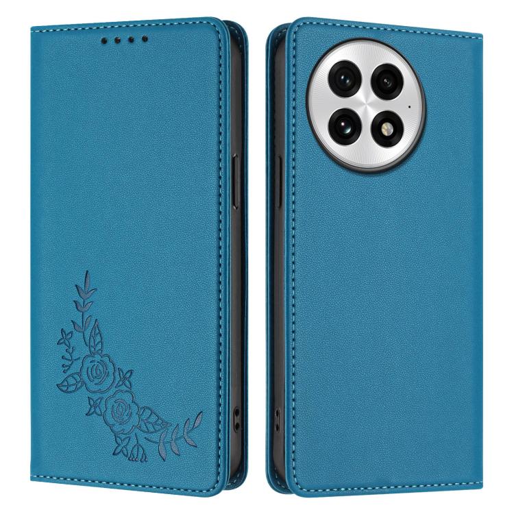 For OnePlus 13 Peony Embossed Magnetic RFID Vegan Leather Phone Case