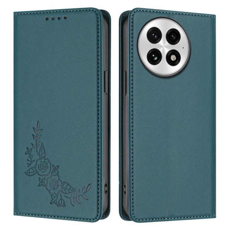 For OnePlus 13 Peony Embossed Magnetic RFID Vegan Leather Phone Case