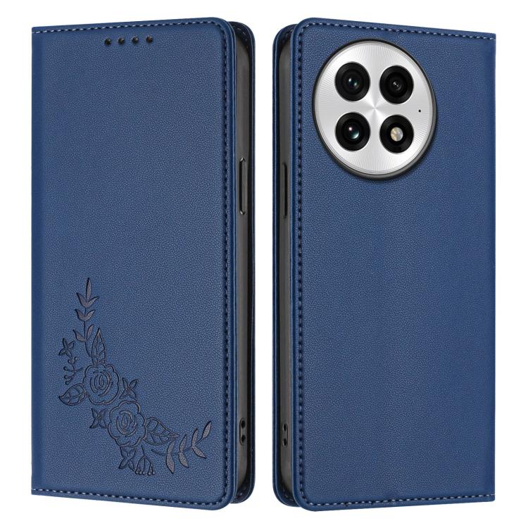 For OnePlus 13 Peony Embossed Magnetic RFID Vegan Leather Phone Case