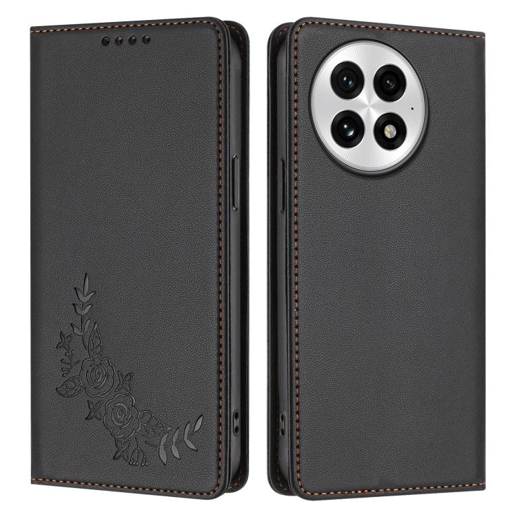 For OnePlus 13 Peony Embossed Magnetic RFID Vegan Leather Phone Case
