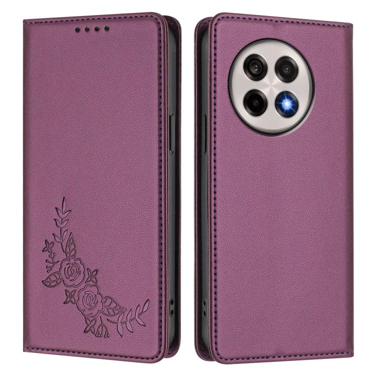 For OnePlus 13R / Ace 5 / Ace 5 Pro Peony Embossed Magnetic RFID Vegan Leather Phone Case