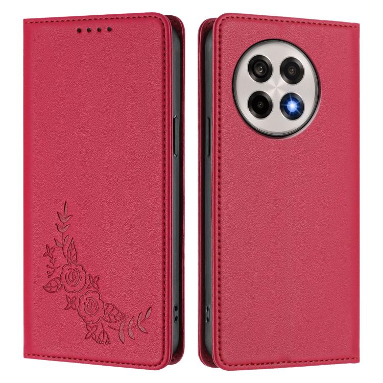 For OnePlus 13R / Ace 5 / Ace 5 Pro Peony Embossed Magnetic RFID Vegan Leather Phone Case