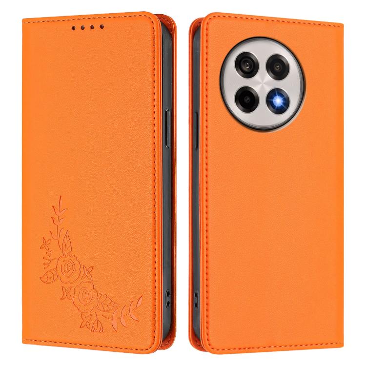 For OnePlus 13R / Ace 5 / Ace 5 Pro Peony Embossed Magnetic RFID Vegan Leather Phone Case