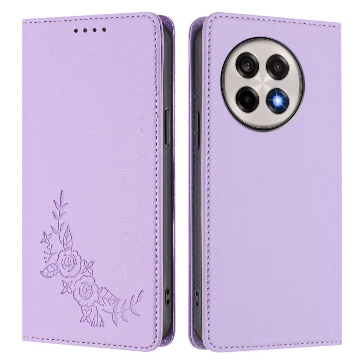 For OnePlus 13R / Ace 5 / Ace 5 Pro Peony Embossed Magnetic RFID Vegan Leather Phone Case