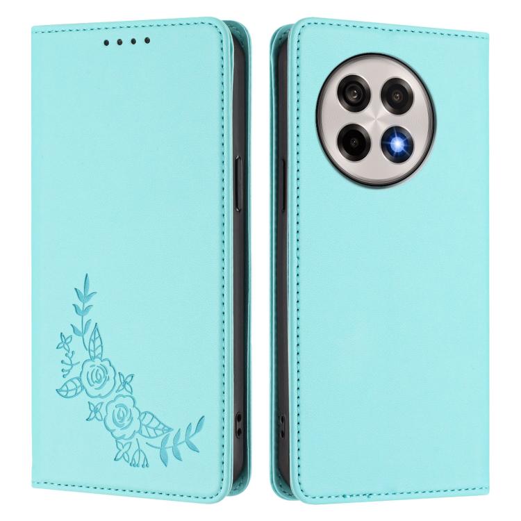For OnePlus 13R / Ace 5 / Ace 5 Pro Peony Embossed Magnetic RFID Vegan Leather Phone Case